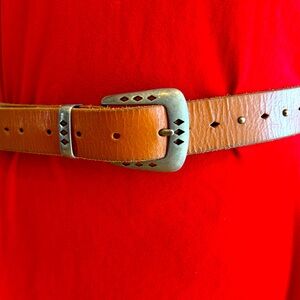 Frye Brown Leather Belt with Silver Buckle and Silver Studs